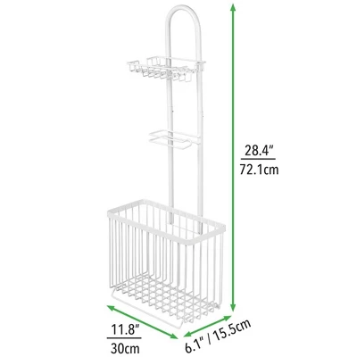 MDesign Metal Free Standing Toilet Paper Stand/Dispenser, Holds Tablet - Image 4