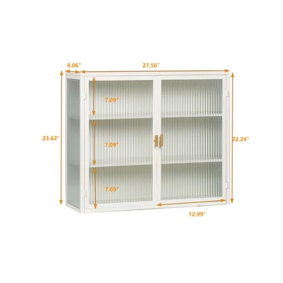 27.56" Modern 2 Glass Door Wall Cabinet With Triple Tier Storage - ModernLuxe - Image 3