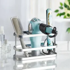 MDesign Steel Bath Countertop/Vanity Hair Care Storage Organizer Basket