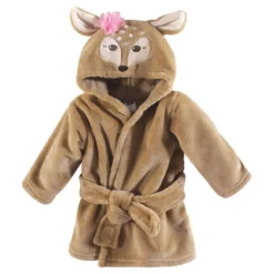 Hudson Baby Infant Girl Plush Animal Face Bathrobe, Fawn, 0-9 Months