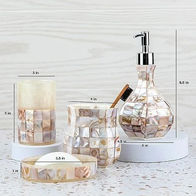 Creative Scents Decorative Mother Of Pearl Bathroom Accessories Set - Image 4