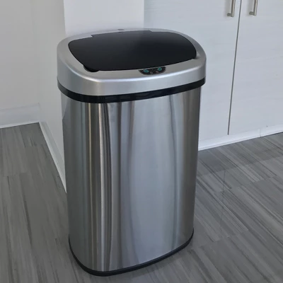 ITouchless Sensor Kitchen Trash Can With AC Adapter And AbsorbX Odor Filter 13 Gallon Oval Silver Stainless Steel