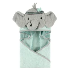 Little Treasure Baby Boy Cotton Animal Hooded Towel, Tribal Elephant, One Size