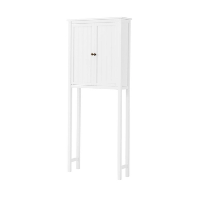 Dover Over The Toilet Hutch Bathroom Shelf With Two Doors And Two Towel Rods White - Alaterre Furniture - Image 3