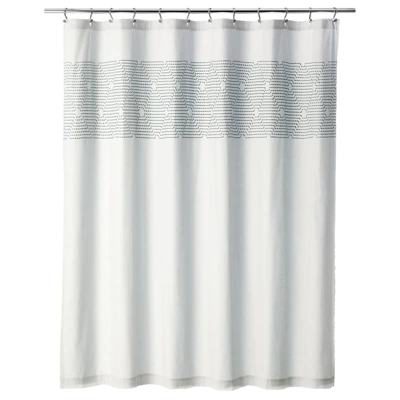 MDesign Fabric 100% Cotton Embroidered Shower Curtain For Bathroom - Image 5