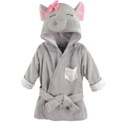 Hudson Baby Infant Girl Cotton Animal Face Bathrobe, Pretty Elephant, 0-9 Months