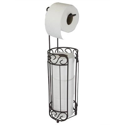 Home Basics Scroll Collection Freestanding Dispensing Toilet Paper Holder, Bronze
