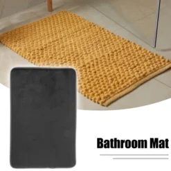 Unique Bargains Solid Color Pattern Bathroom Rugs Polyester Bath Mat Machine Washable Black 90x60cm