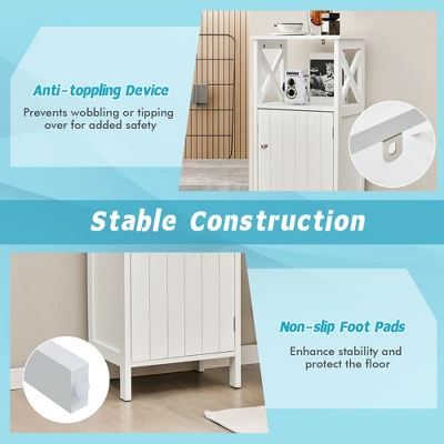 Costway Bathroom Floor Cabinet Side Storage Organizer With Open Shelf & Adjustable Shelf - Image 8