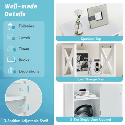 Costway Bathroom Floor Cabinet Side Storage Organizer With Open Shelf & Adjustable Shelf - Image 7