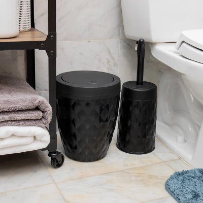 Round Wastepaper Basket And Toilet Brush Set Black - Mind Reader