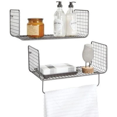 MDesign Bath Storage Organizer Shelving Set Of 2 - 1 Shelf With Towel Bar - Image 5