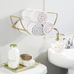 MDesign Modern Metal Bathroom Wall Mount Towel Rack Organizer