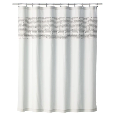 MDesign Fabric 100% Cotton Embroidered Shower Curtain For Bathroom - Image 6