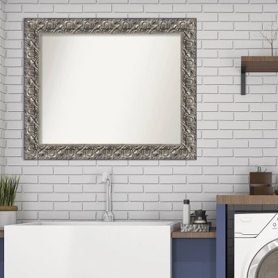 34" X 28" Non-Beveled Silver Luxor Wood Bathroom Wall Mirror - Amanti Art - Image 8