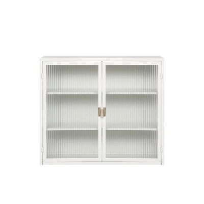 27.56" Modern 2 Glass Door Wall Cabinet With Triple Tier Storage - ModernLuxe - Image 6