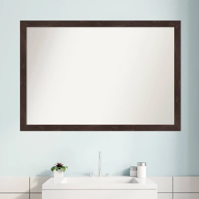 39" X 27" Non-Beveled Fresco Wood Bathroom Wall Mirror Dark Walnut Brown - Amanti Art - Image 8