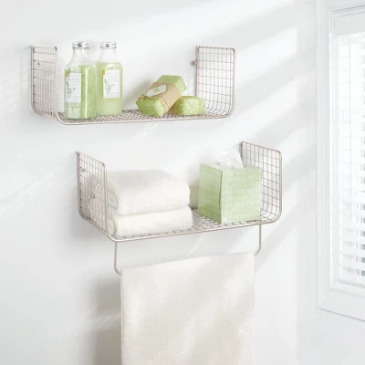 MDesign Bath Storage Organizer Shelving Set Of 2 - 1 Shelf With Towel Bar - Image 2