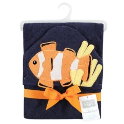 Hudson Baby Infant Boy Cotton Animal Face Hooded Towel, Clownfish, One Size