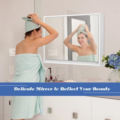 Costway Wall Mounted Bathroom Storage Cabinet Medicine Cabinet Organizer Shelf W/Double Mirror Door White - Image 6