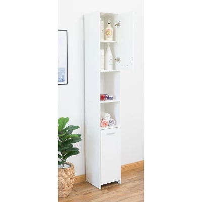 Modern White Standing Bathroom Tall Linen Tower Storage Cabinet