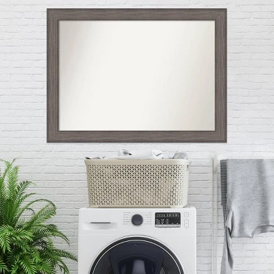 43" X 32" Non-Beveled Country Barn Wood Bathroom Wall Mirror Brown - Amanti Art - Image 8