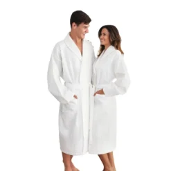 L/XL Waffle Weave Unisex Bathrobe White - Linum Home Textiles