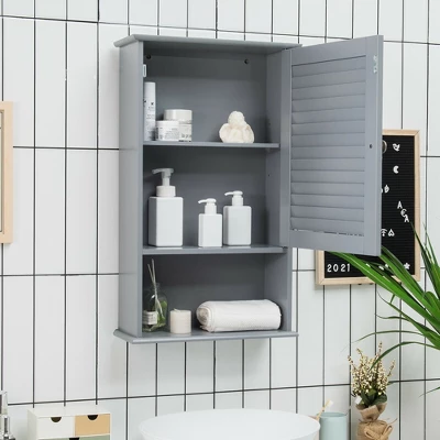 Costway Bathroom Wall Mount Storage Cabinet Single Door W/Height Adjustable Shelf Grey