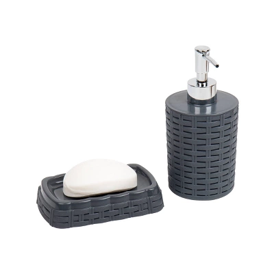 Square Premium Wicker Look Wastepaper Basket And Toilet Brush Set Gray - Mind Reader - Image 2