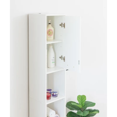 Modern White Standing Bathroom Tall Linen Tower Storage Cabinet - Image 2
