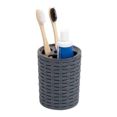 Square Premium Wicker Look Wastepaper Basket And Toilet Brush Set Gray - Mind Reader - Image 3