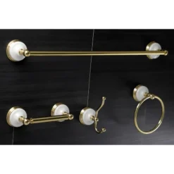 4pc Victorian Porcelain Bathroom Accessory Set Polished Brass - Kingston Brass
