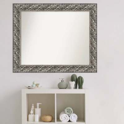 34" X 28" Non-Beveled Silver Luxor Wood Bathroom Wall Mirror - Amanti Art - Image 4