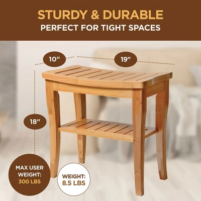 Bamboo Shower Bench, With Storage Shelf For Indoor Or Outdoor Use Dimension: 10" X 19" X 18" - Image 3