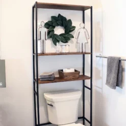 Sunnydaze Decor Sunnydaze 3 Shelf Iron And Veneer Over The Toilet Etagere Bathroom Storage Cabinet Space Saver