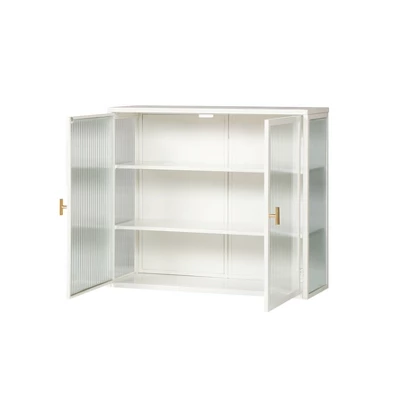 27.56" Modern 2 Glass Door Wall Cabinet With Triple Tier Storage - ModernLuxe - Image 5