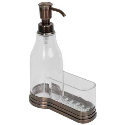 Home Basics Plastic Soap Dispenser With Brushed Steel Top And Fixed Sponge Holder - Image 2