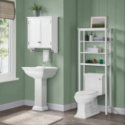 Dover Wall Mounted Bathroom Storage Cabinet With Two Doors And Towel Rod White - Alaterre Furniture