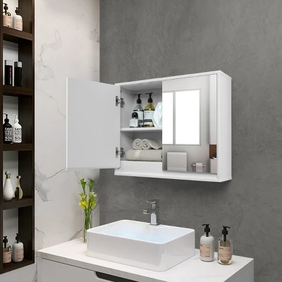 Costway Wall Mounted Bathroom Storage Cabinet Medicine Cabinet Organizer Shelf W/Double Mirror Door White - Image 3