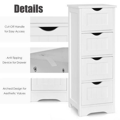 Costway White Floor Storage Cabinet Bathroom Organizer Free Standing 4 Drawers - Image 7