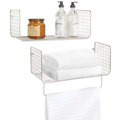 MDesign Bath Storage Organizer Shelving Set Of 2 - 1 Shelf With Towel Bar - Image 6