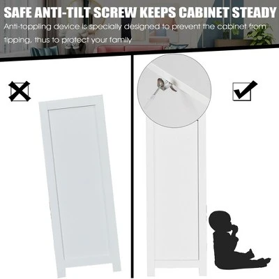 Costway Wooden Bathroom Floor Storage Cabinet Organizer With Drawer And Adjustable Shelf - Image 7