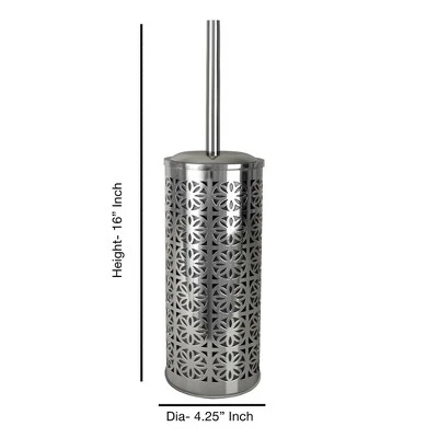 Laser Cut Chrome Toilet Brush Holder With Lid - Metallic Silver - Nu Steel - Image 2