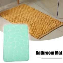 Unique Bargains Cobblestone Pattern Bathroom Rugs Polyester Bath Mat Machine Washable Green 80x50cm