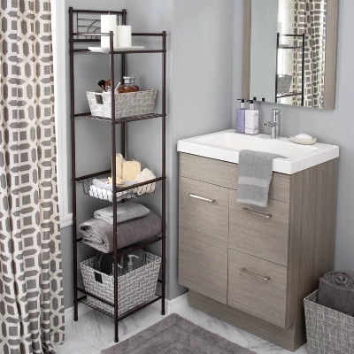 5 Tier Freestanding Bathroom Storage Shelves Brown - Bath Bliss - Image 2