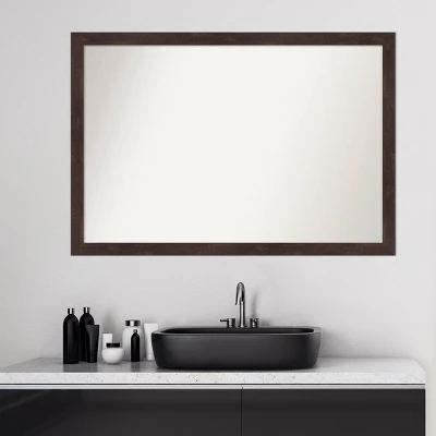 39" X 27" Non-Beveled Fresco Wood Bathroom Wall Mirror Dark Walnut Brown - Amanti Art - Image 6