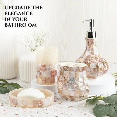 Creative Scents Decorative Mother Of Pearl Bathroom Accessories Set - Image 2