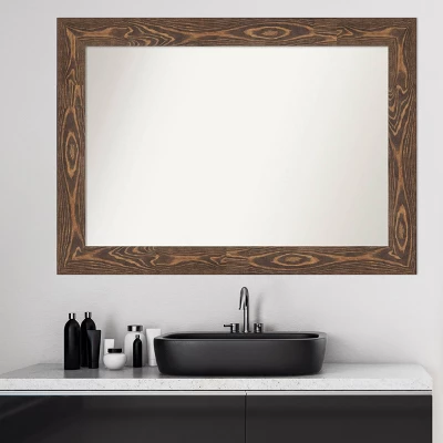 42" X 30" Non-Beveled Bridge Wood Bathroom Wall Mirror Brown - Amanti Art - Image 7