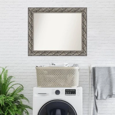 34" X 28" Non-Beveled Silver Luxor Wood Bathroom Wall Mirror - Amanti Art - Image 7