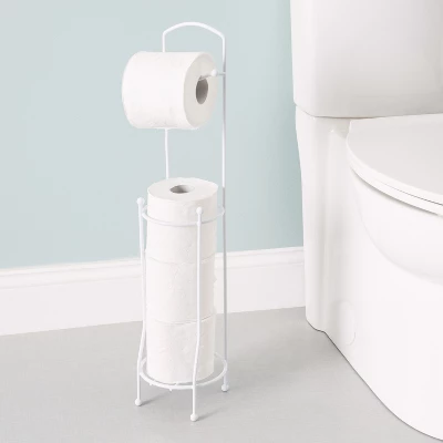 Home Basics Free-Standing Vinyl Coated Steel Dispensing Toilet Paper Holder, White